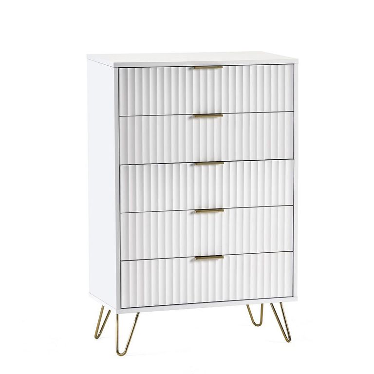 Murano Chest of Drawers - 5 Drawer - Midi - Ribbed - White