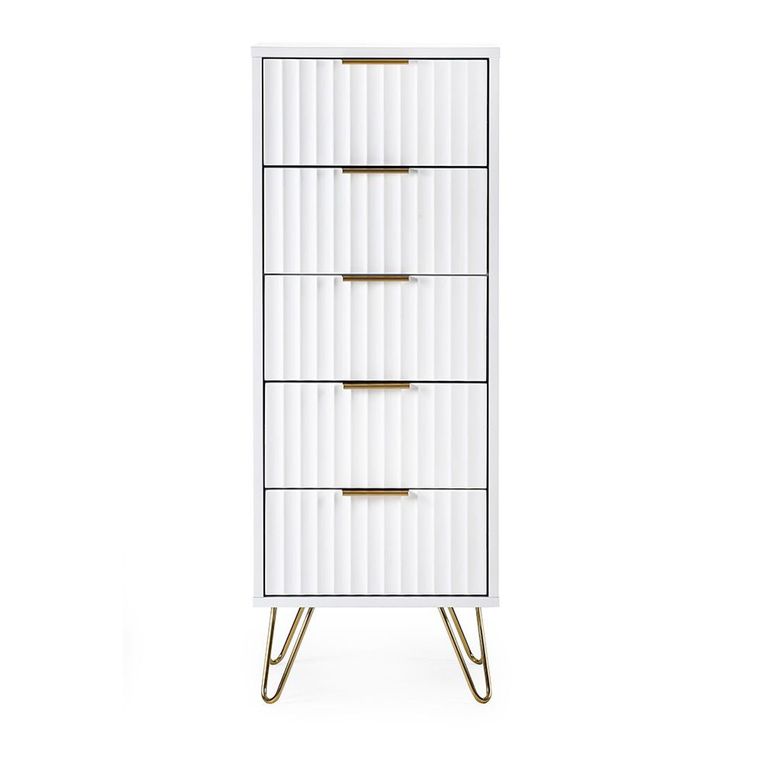 Murano Chest of Drawers - 5 Drawer - Narrow - Ribbed - White