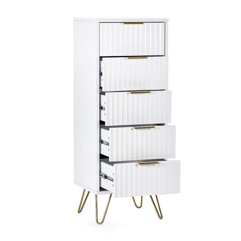 Murano Chest of Drawers - 5 Drawer - Narrow - Ribbed - White