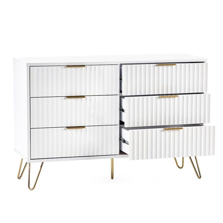 Murano Chest of Drawers - 6 Drawer - Wide - Ribbed - White