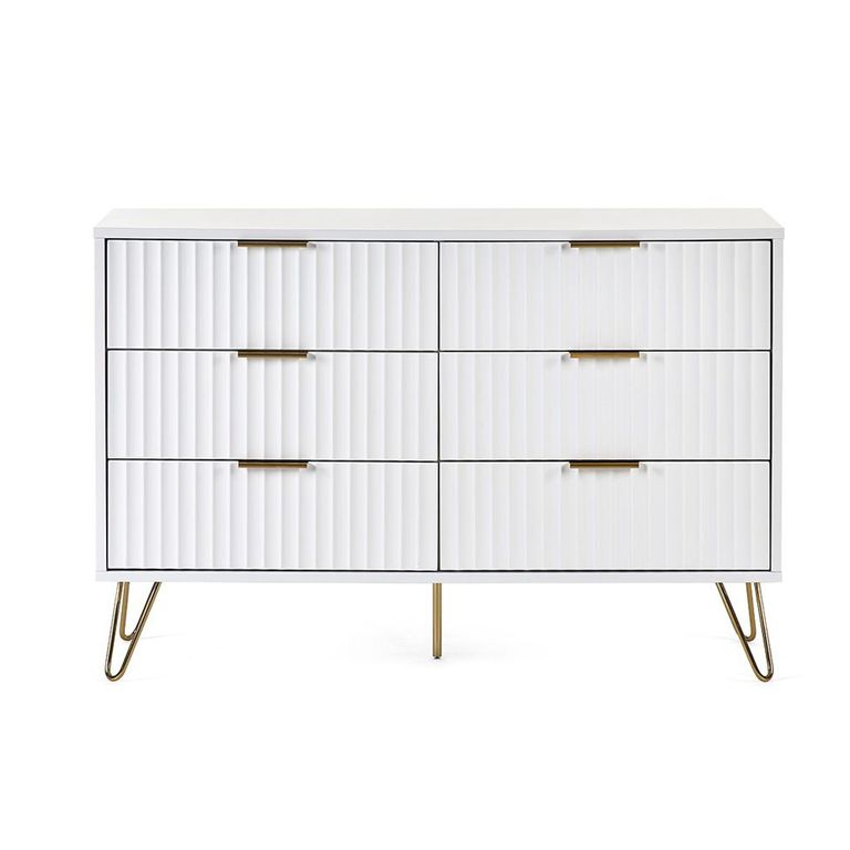 Murano Chest of Drawers - 6 Drawer - Wide - Ribbed - White