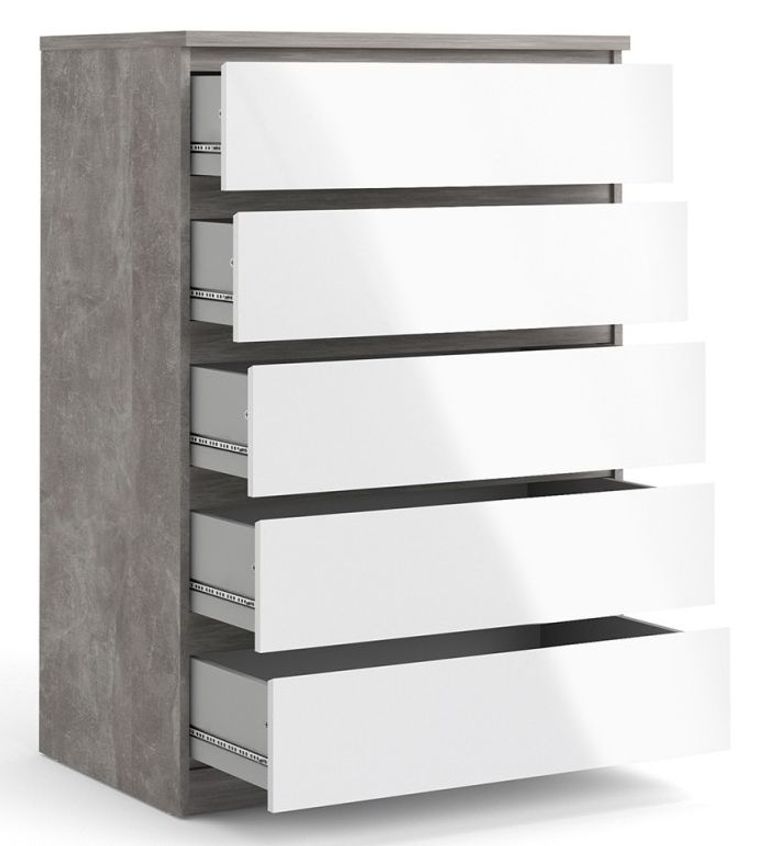 Naia Grey Concrete Effect 5 Drawer Chest
