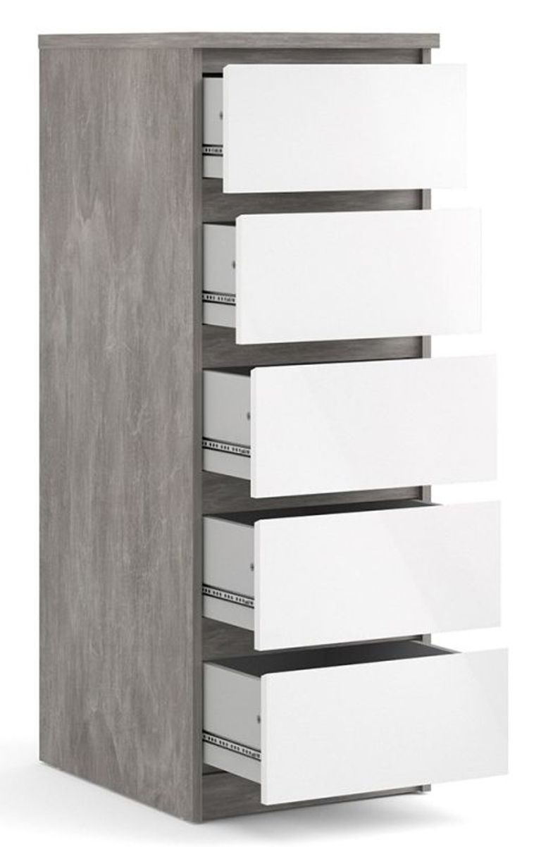 Naia Grey Concrete Effect 5 Drawer Narrow Chest