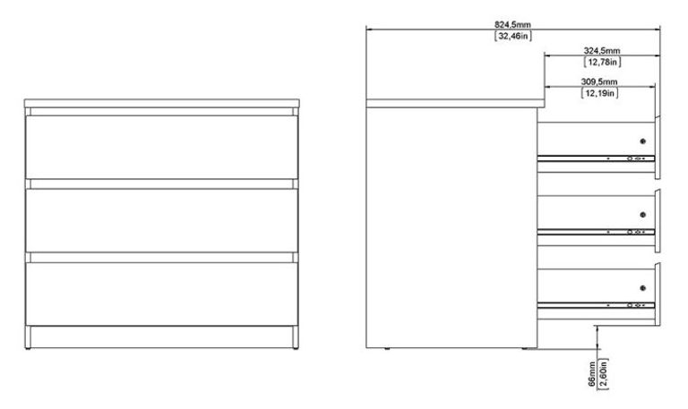 Naia White Gloss 3 Drawer Small Chest