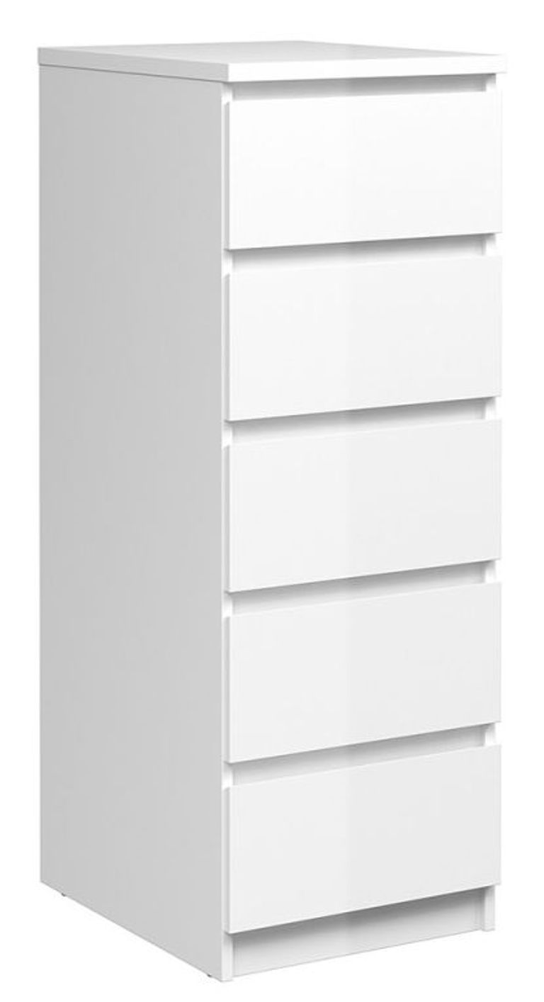 Naia White Gloss 5 Drawer Narrow Chest