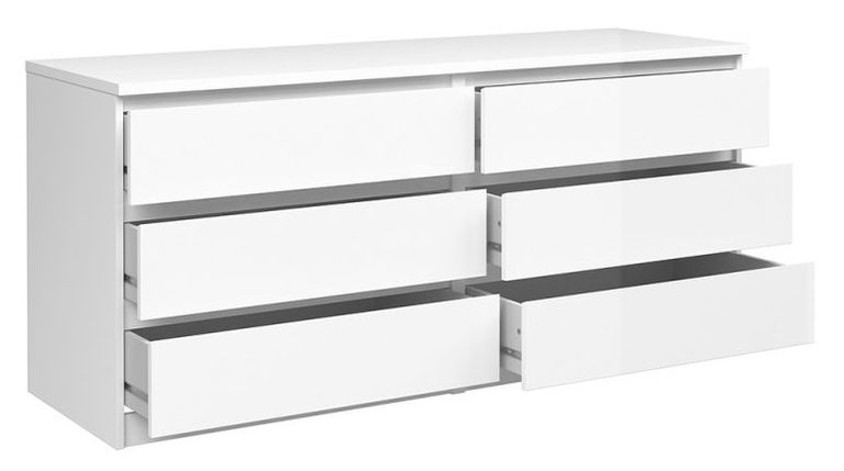Naia White Gloss 6 Drawer Wide Chest