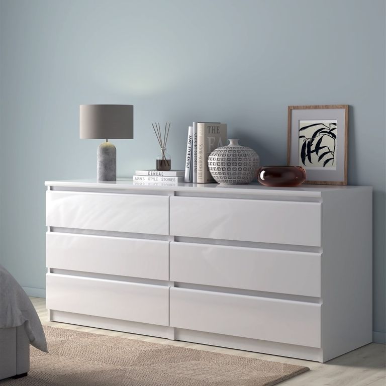 Naia White Gloss 6 Drawer Wide Chest