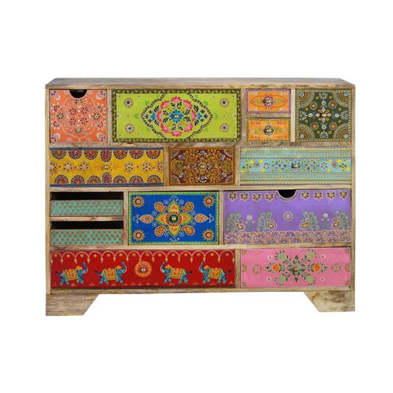 Nazlini Cabinet - Mango Wood - Painted - Multi Drawer - Wide