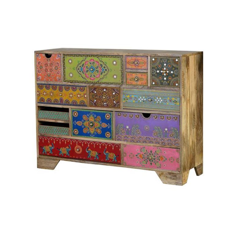 Nazlini Cabinet - Mango Wood - Painted - Multi Drawer - Wide