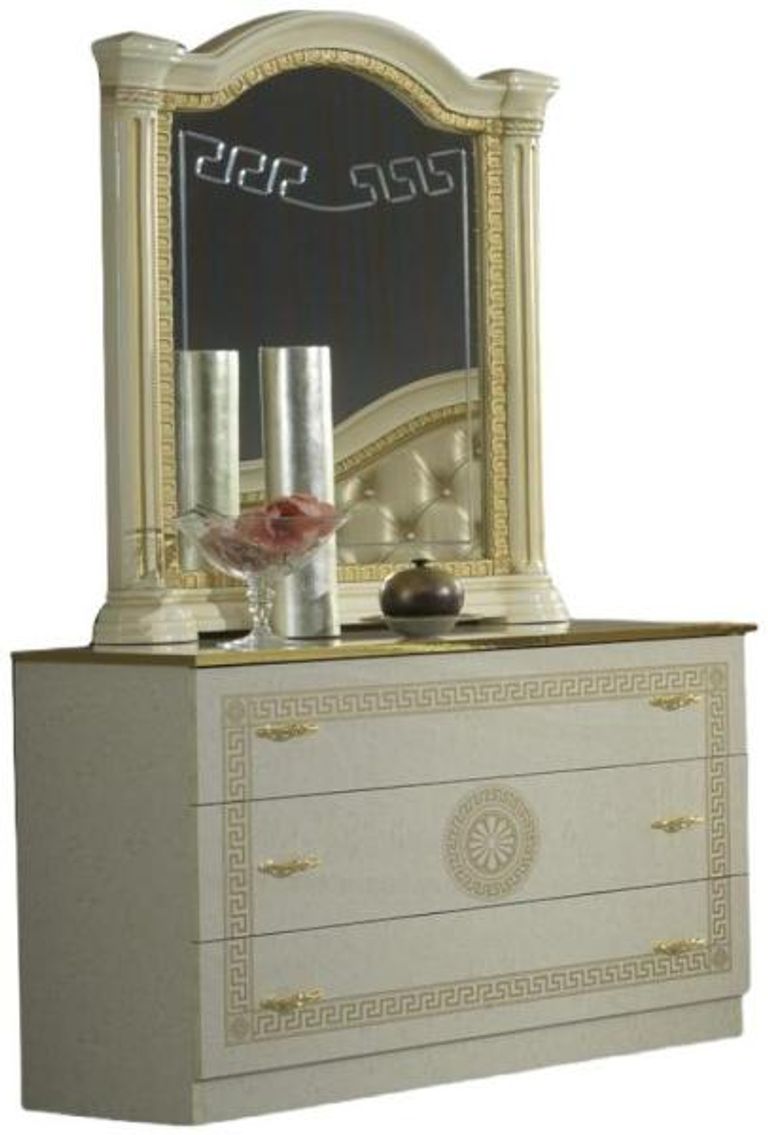 New Serena Beige Italian 3 Drawer Dresser with Mirror