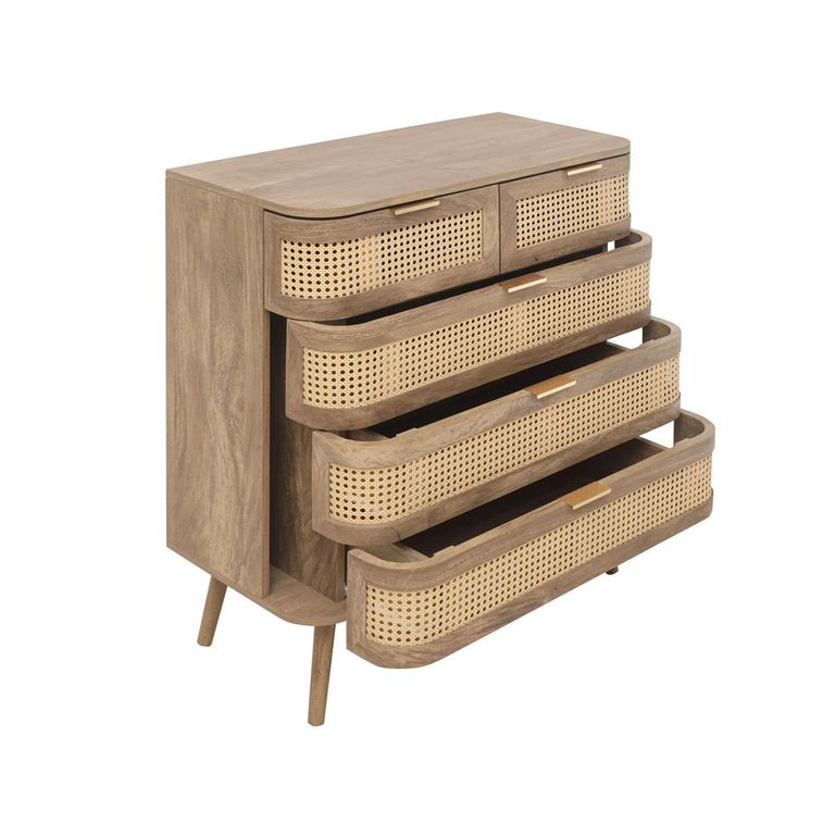 Noah Chest - 2+3 Drawer - Oak and Rattan