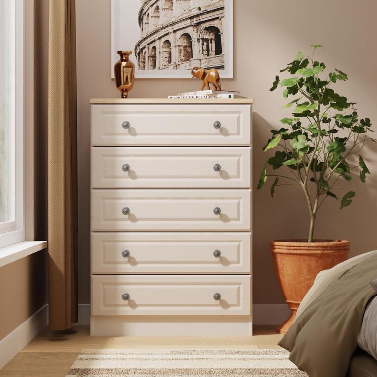 Norfolk Cashmere and Oak Effect 5 Drawer Chest