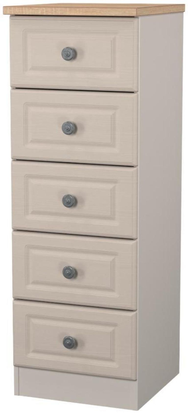 Norfolk Cashmere and Oak Effect 5 Drawer Narrow Chest