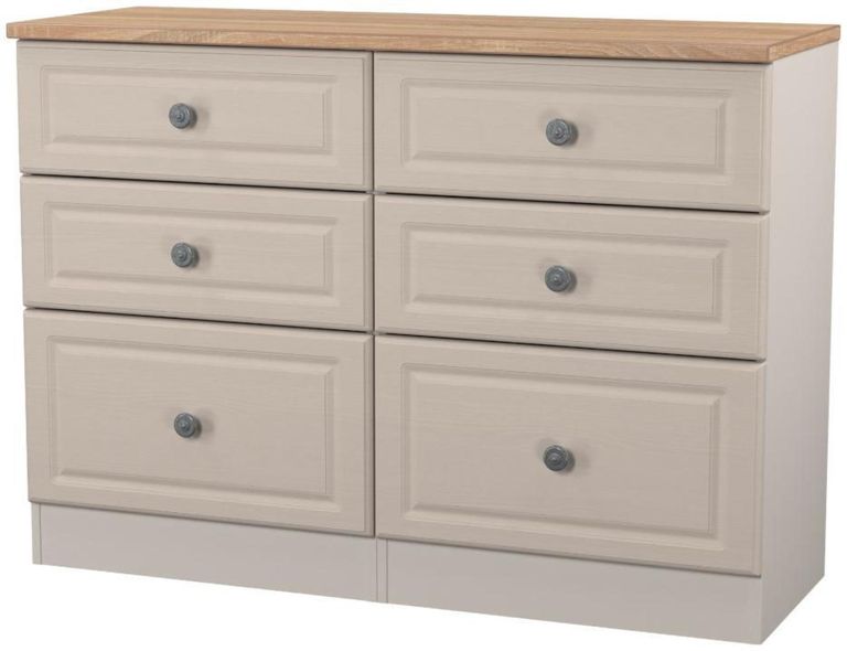 Norfolk Cashmere and Oak Effect 6 Drawer Midi Chest
