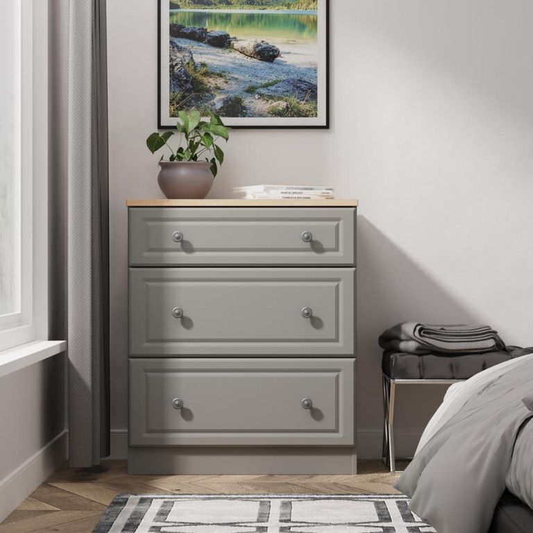 Norfolk Grey and Oak Effect 3 Drawer Deep Chest
