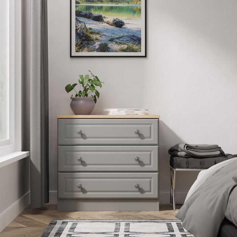 Norfolk Grey and Oak Effect 3 Drawer Small Chest