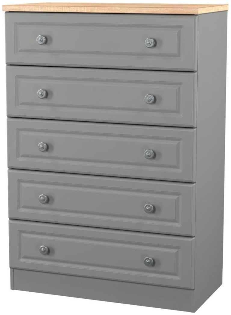 Norfolk Grey and Oak Effect 5 Drawer Chest
