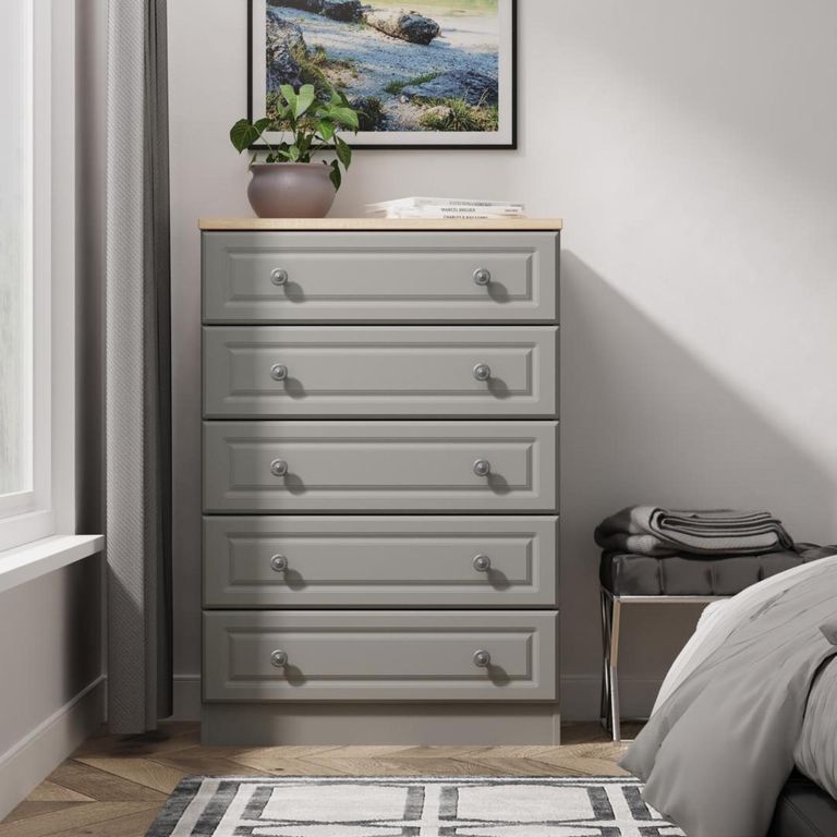 Norfolk Grey and Oak Effect 5 Drawer Chest