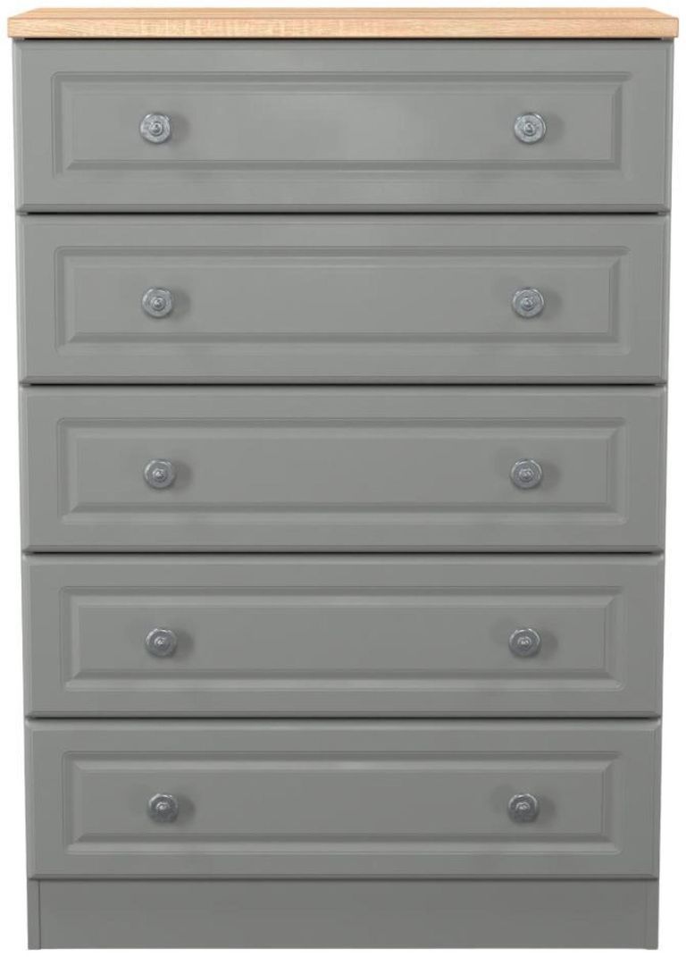 Norfolk Grey and Oak Effect 5 Drawer Chest