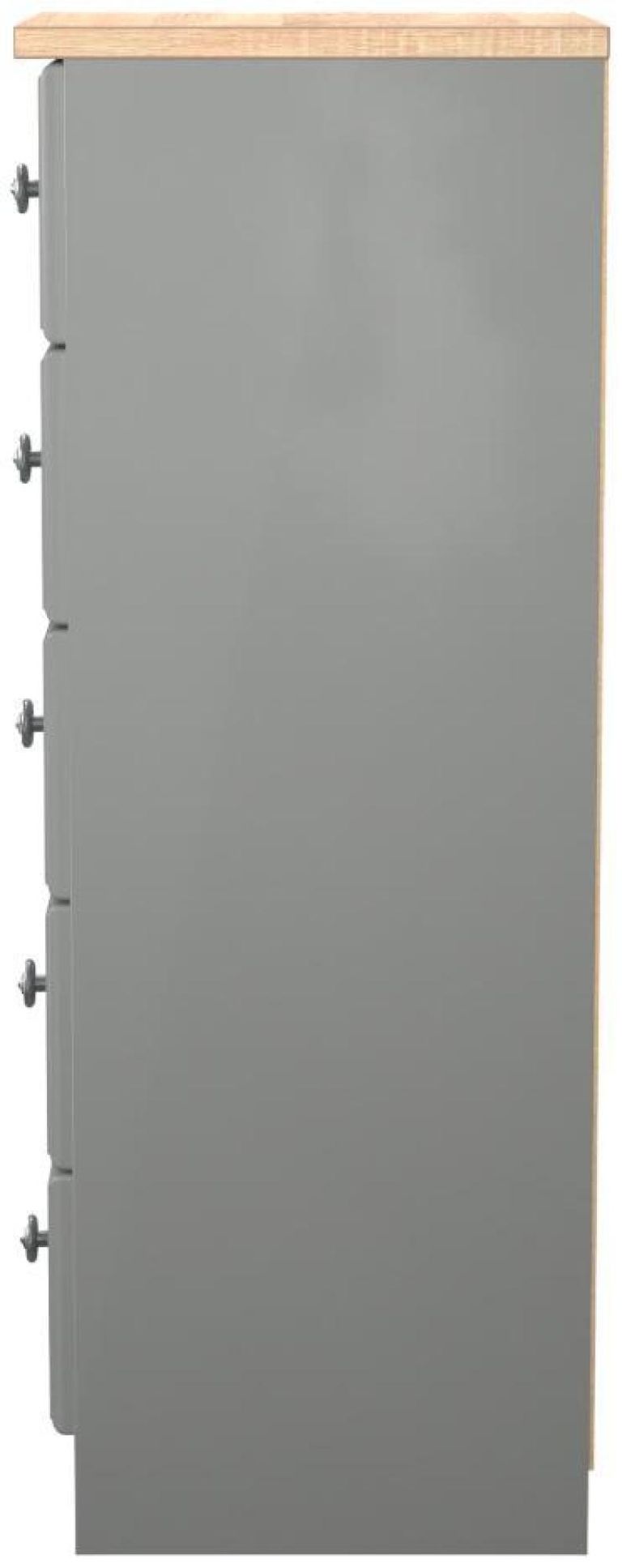 Norfolk Grey and Oak Effect 5 Drawer Narrow Chest