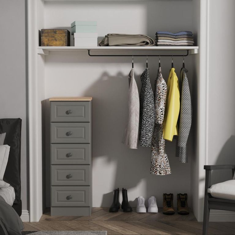 Norfolk Grey and Oak Effect 5 Drawer Narrow Chest