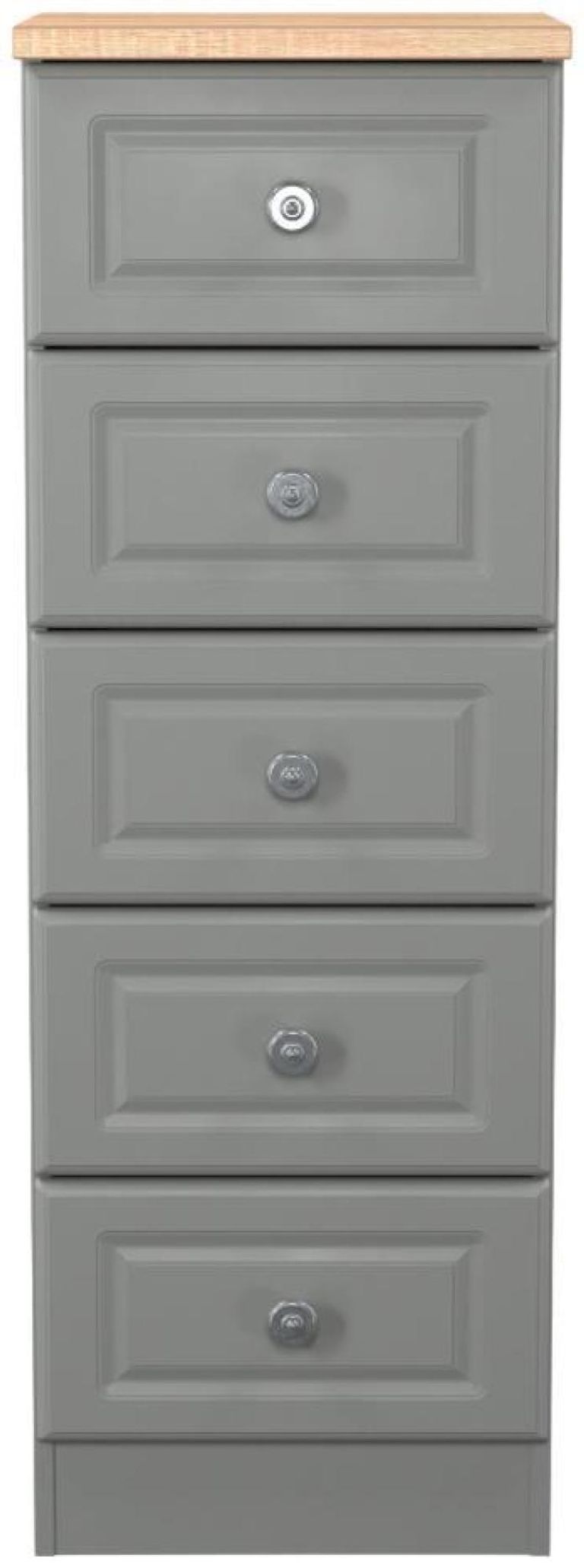 Norfolk Grey and Oak Effect 5 Drawer Narrow Chest