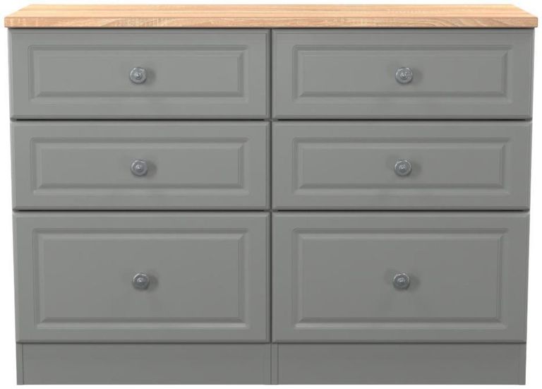 Norfolk Grey and Oak Effect 6 Drawer Midi Chest
