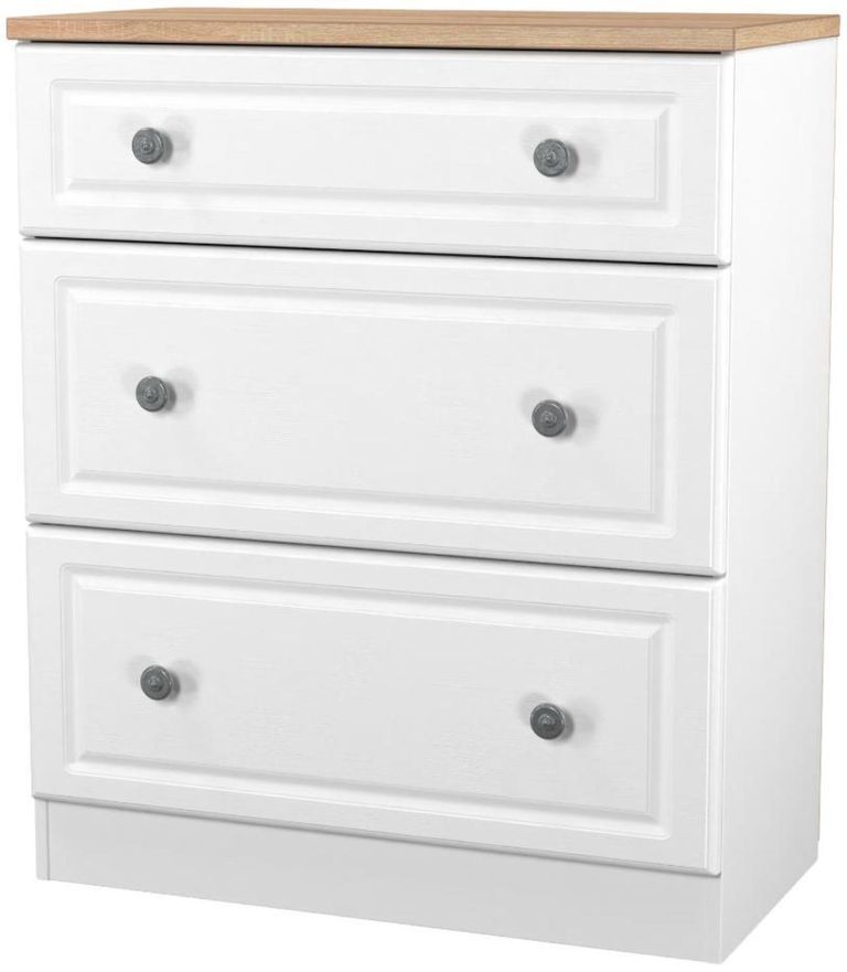 Norfolk White and Oak Effect 3 Drawer Deep Chest