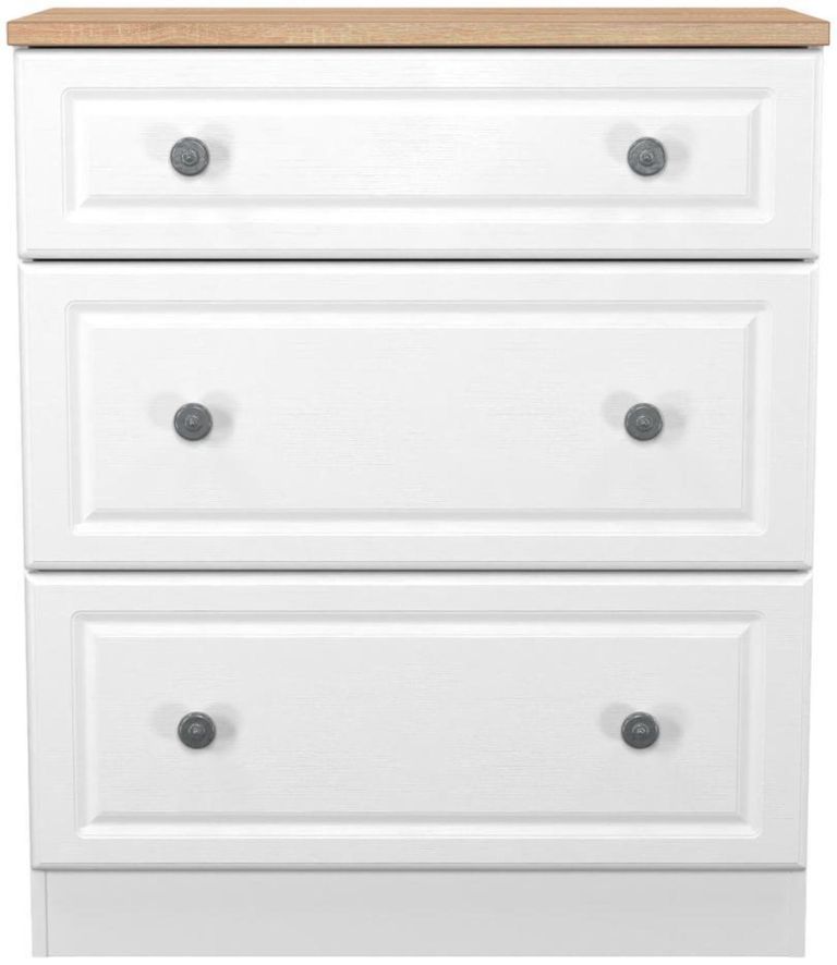Norfolk White and Oak Effect 3 Drawer Deep Chest