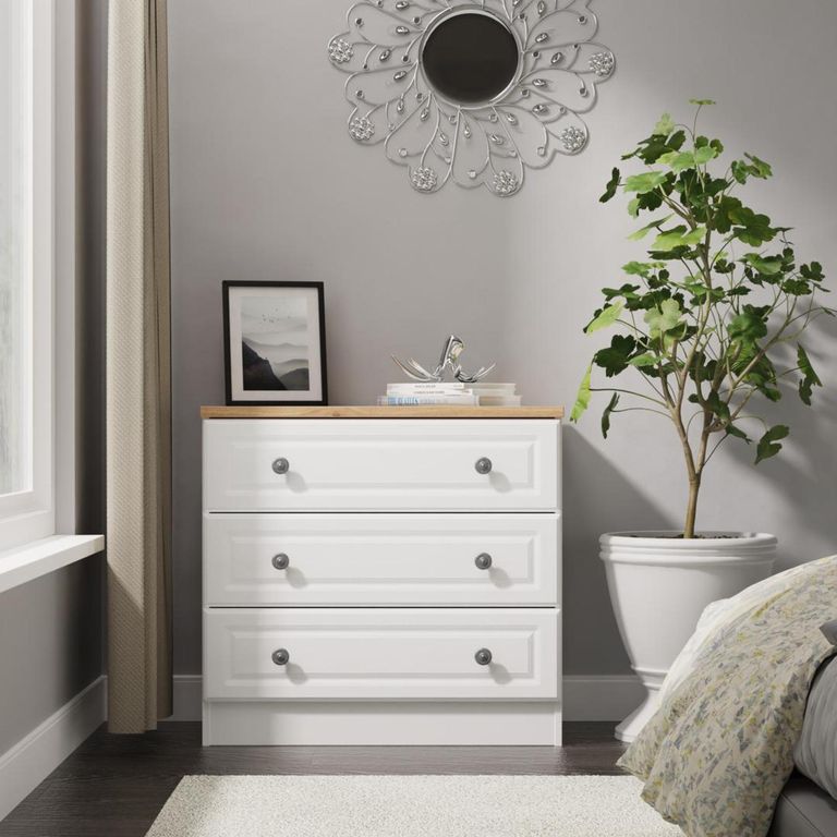 Norfolk White and Oak Effect 3 Drawer Small Chest