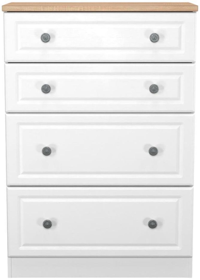 Norfolk White and Oak Effect 4 Drawer Deep Chest
