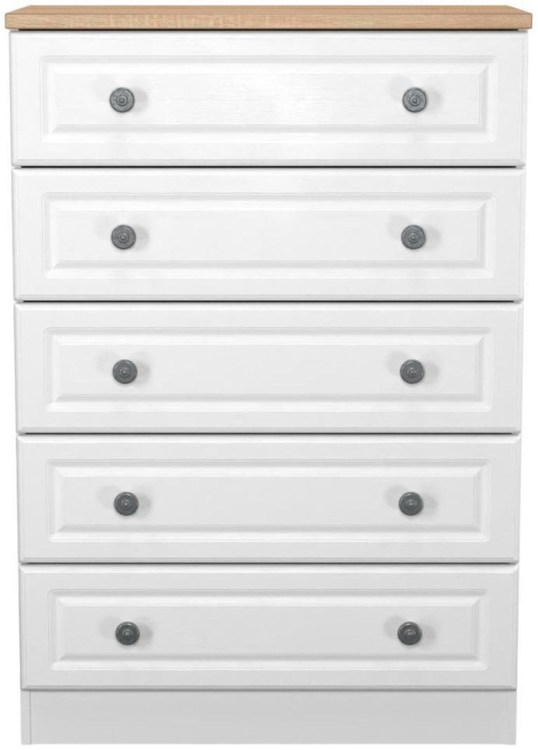 Norfolk White and Oak Effect 5 Drawer Chest
