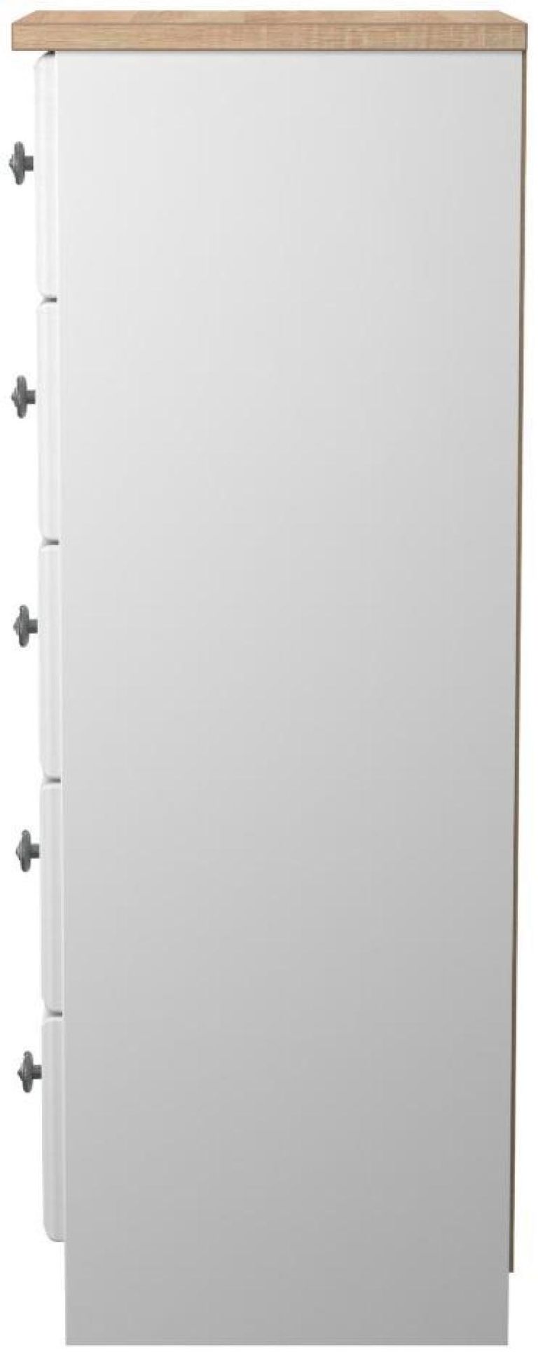 Norfolk White and Oak Effect 5 Drawer Narrow Chest