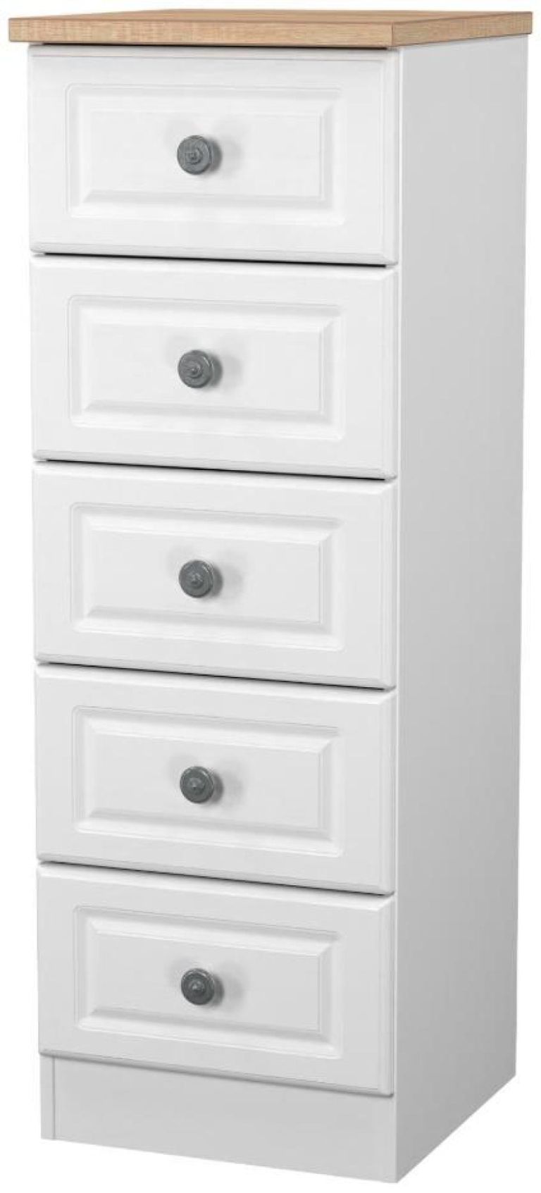 Norfolk White and Oak Effect 5 Drawer Narrow Chest