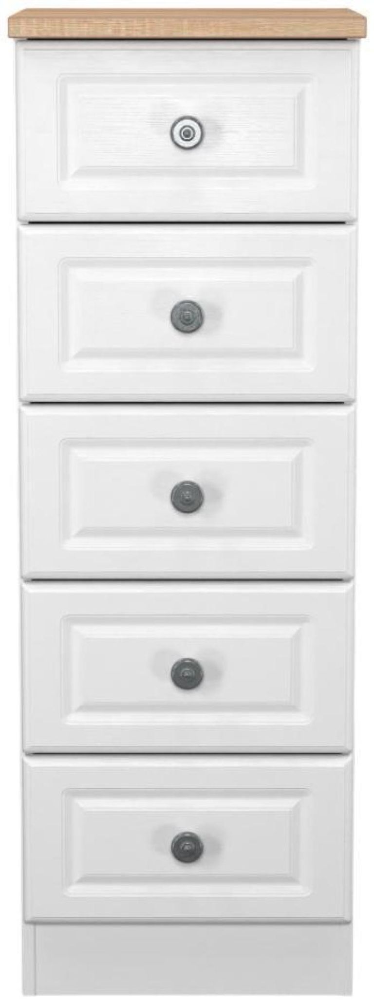 Norfolk White and Oak Effect 5 Drawer Narrow Chest