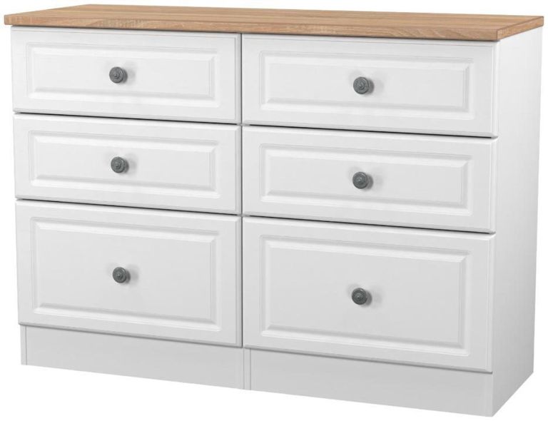 Norfolk White and Oak Effect Oak 6 Drawer Midi Chest