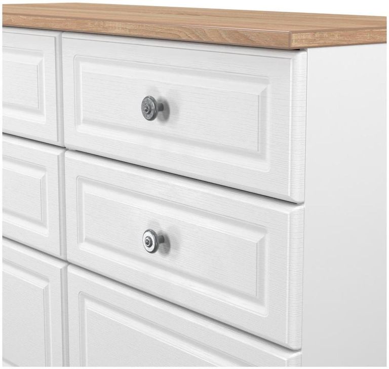 Norfolk White and Oak Effect Oak 6 Drawer Midi Chest