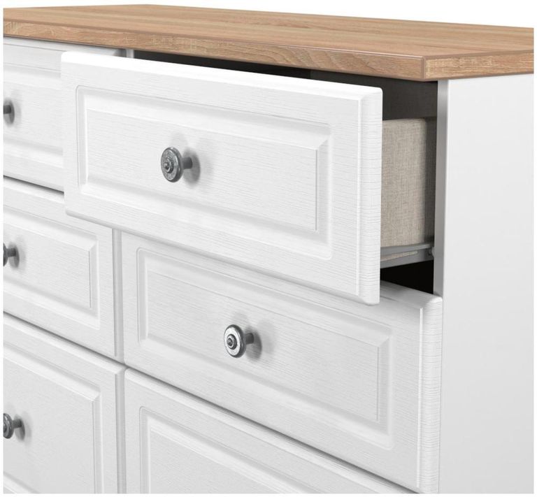 Norfolk White and Oak Effect Oak 6 Drawer Midi Chest