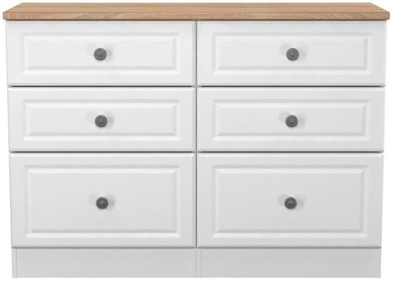 Norfolk White and Oak Effect Oak 6 Drawer Midi Chest