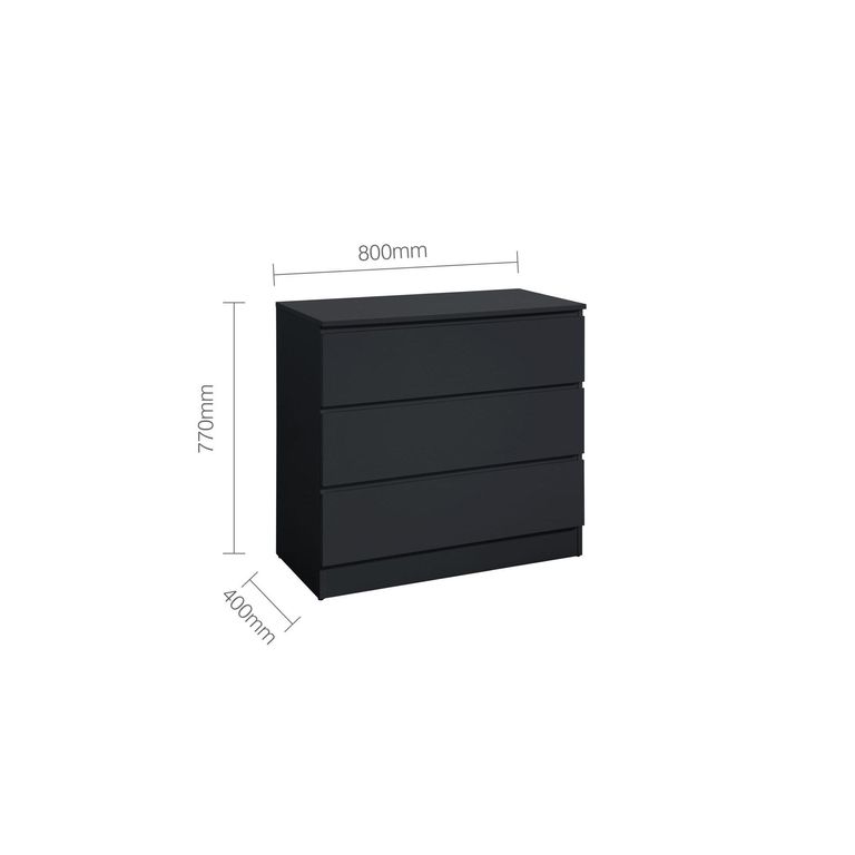 Oslo Small Chest - 3 Drawer - Black