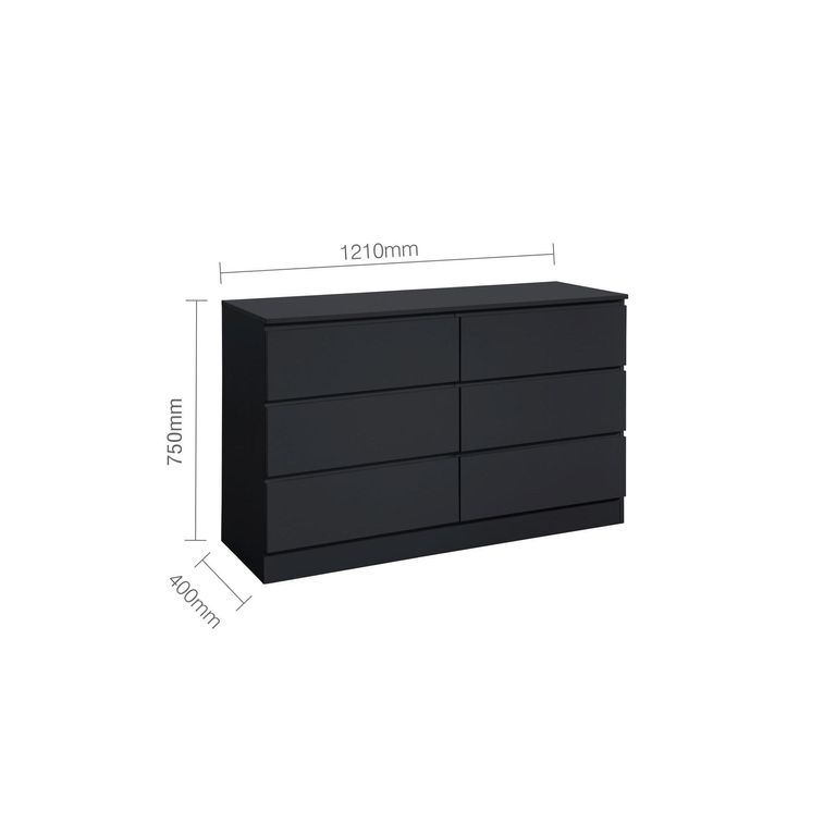 Oslo Wide Chest - 6 Drawer - Black