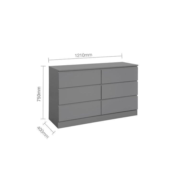 Oslo Wide Chest - 6 Drawer - Grey
