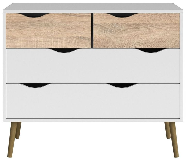 Oslo White and Oak Effect 4 Drawer Chest