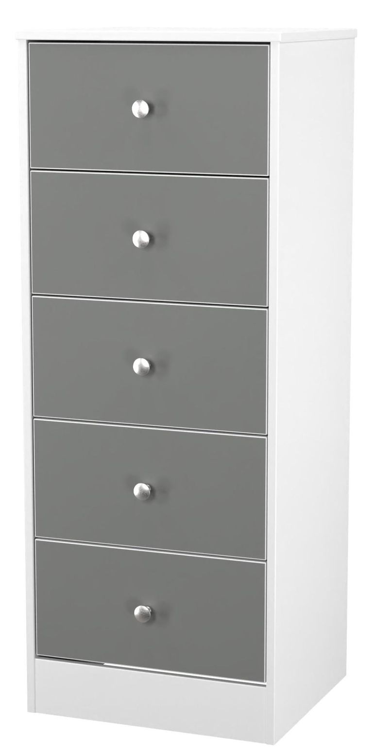 Padstow Grey and White 5 Drawer Narrow Chest