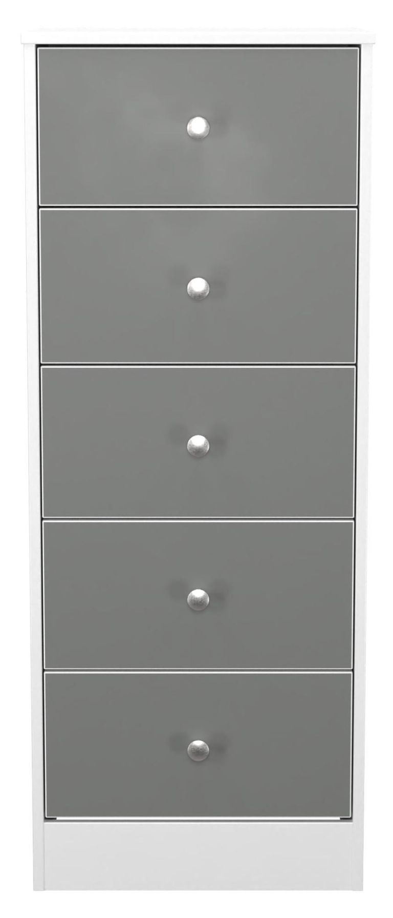 Padstow Grey and White 5 Drawer Narrow Chest