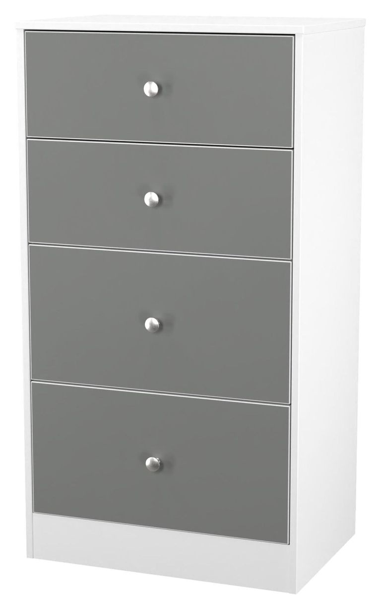 Padstow Grey and White Matt 4 Drawer Deep Midi Chest