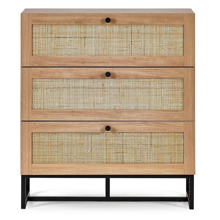 Padstow Chest of Drawers - 3 Drawer - Small - Oak and Rattan