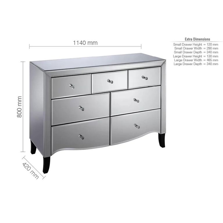 Palermo Wide Chest - Mirrored - Multi Drawer