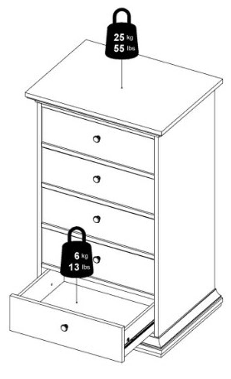 Paris Grey 5 Drawer Narrow Chest