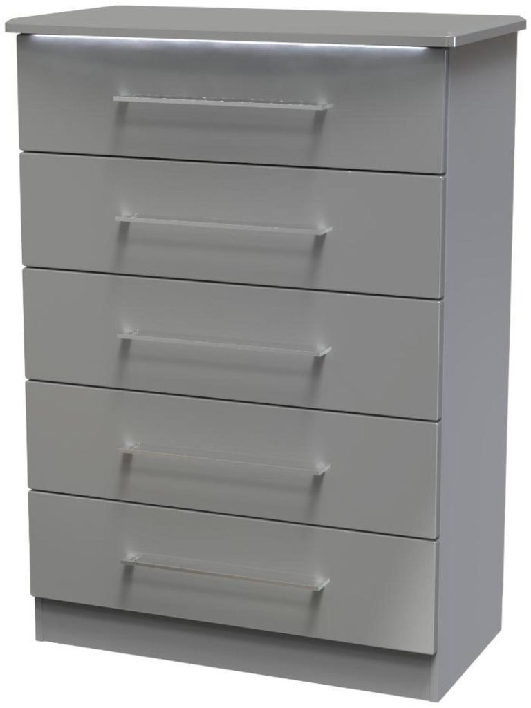 Paris Grey Gloss 5 Drawer Chest